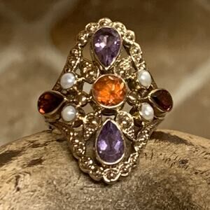 Nicky Butler Ring Size 9 Bronze, Multi Gemstones and Pearls Made in India